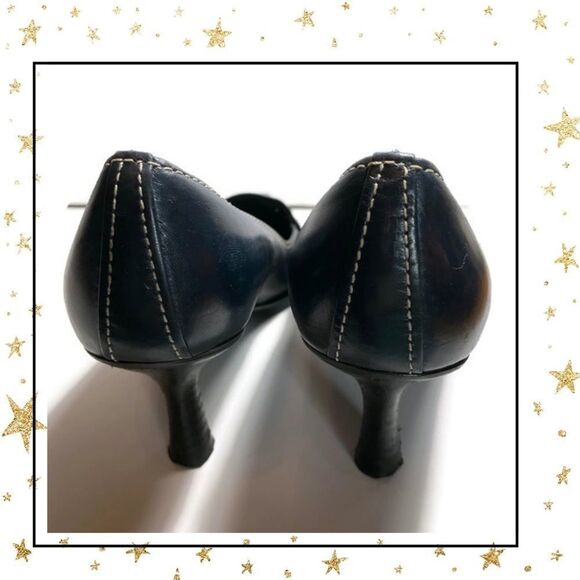 Linea Paola Navy Leather Pointed Toe Heels 6.5 - Picture 6 of 7